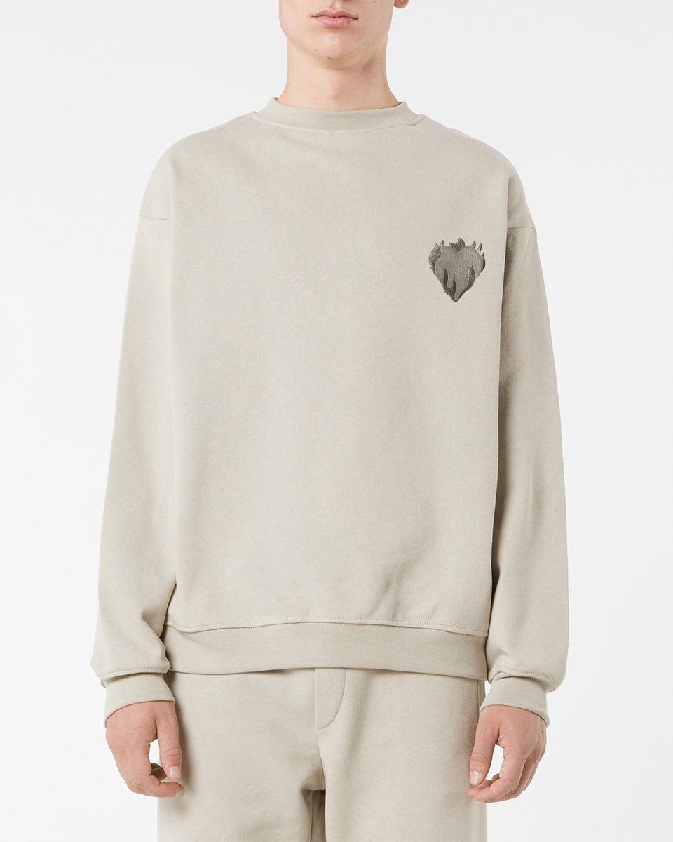 LONDON FOG CREWNECK WITH EMBROIDERED FLAMING HEART