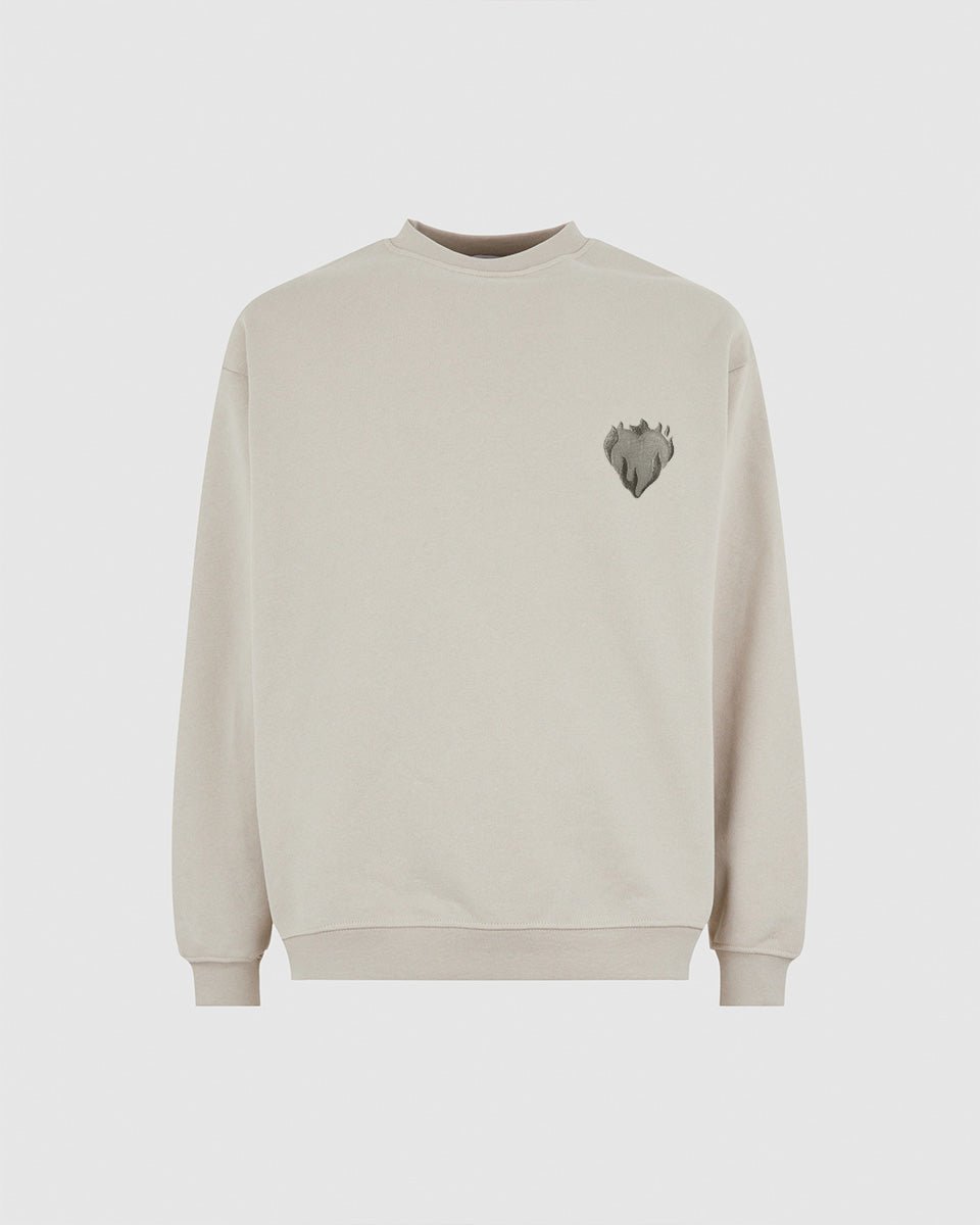 LONDON FOG CREWNECK WITH EMBROIDERED FLAMING HEART - Vision of Super
