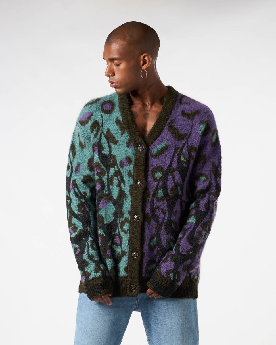 MULTICOLOR CARDIGAN WITH BLACK TRIBAL FLAMES