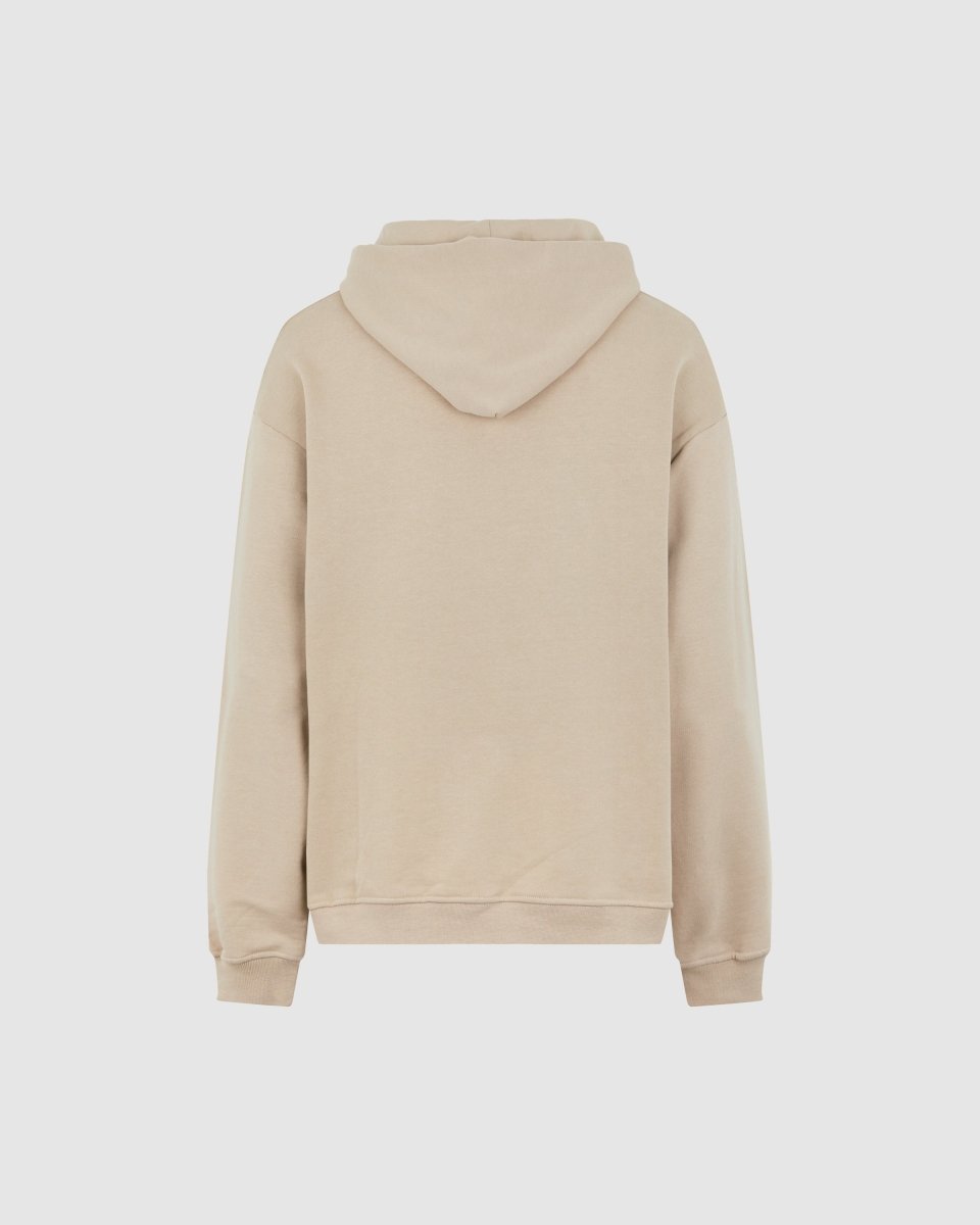 LIGHT BROWN HOODIE WITH EMBROIDERED FLAMING HEART