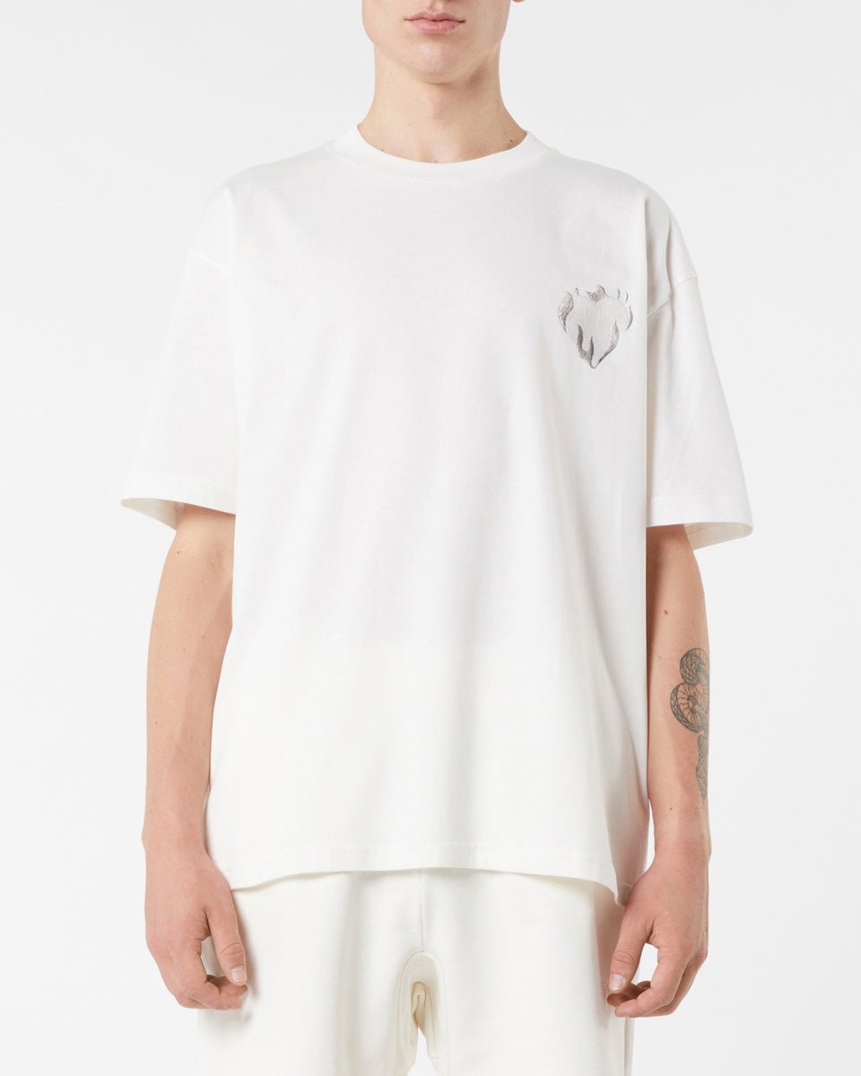 OFF WHITE T-SHIRT WITH EMBROIDERED FLAMING HEART - Vision of Super