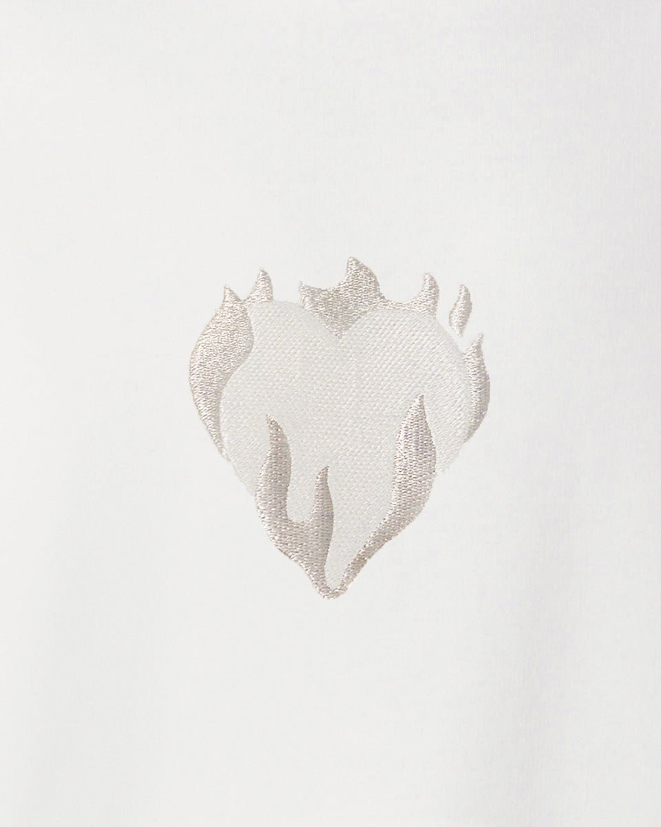OFF WHITE T-SHIRT WITH EMBROIDERED FLAMING HEART - Vision of Super