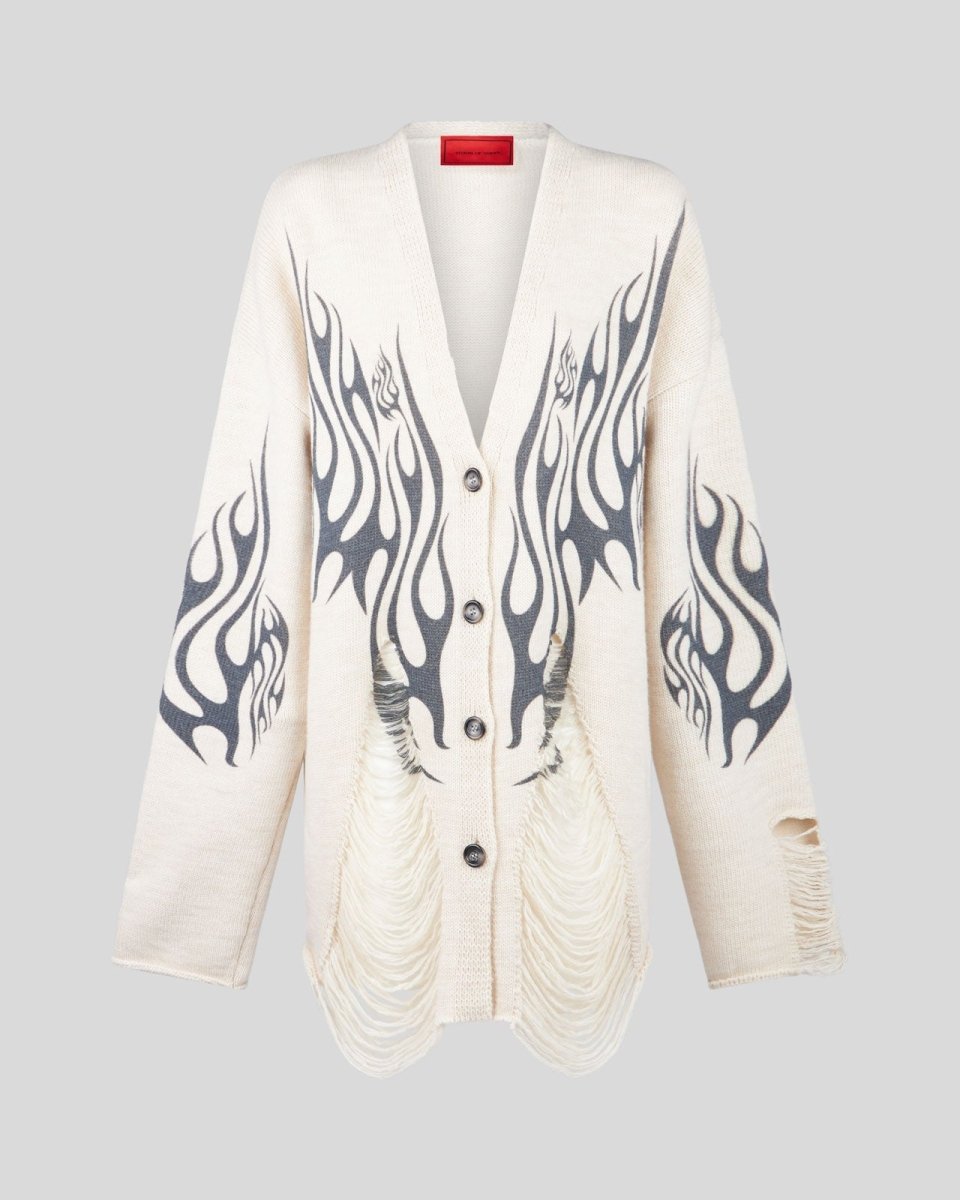 OFFWHITE CARDIGAN WITH BLACK FLAMES - Vision of Super
