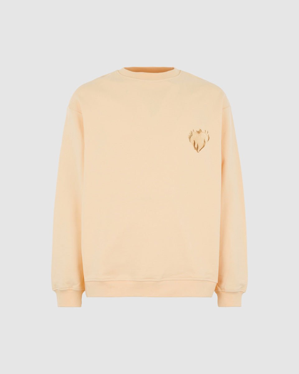 PEACH CREWNECK WITH EMBROIDERED FLAMING HEART - Vision of Super