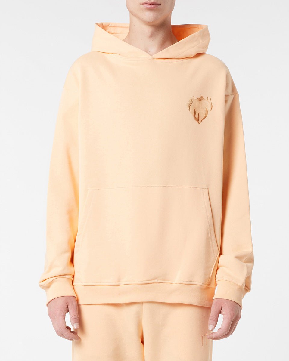 PEACH HOODIE WITH EMBROIDERED FLAMING HEART - Vision of Super