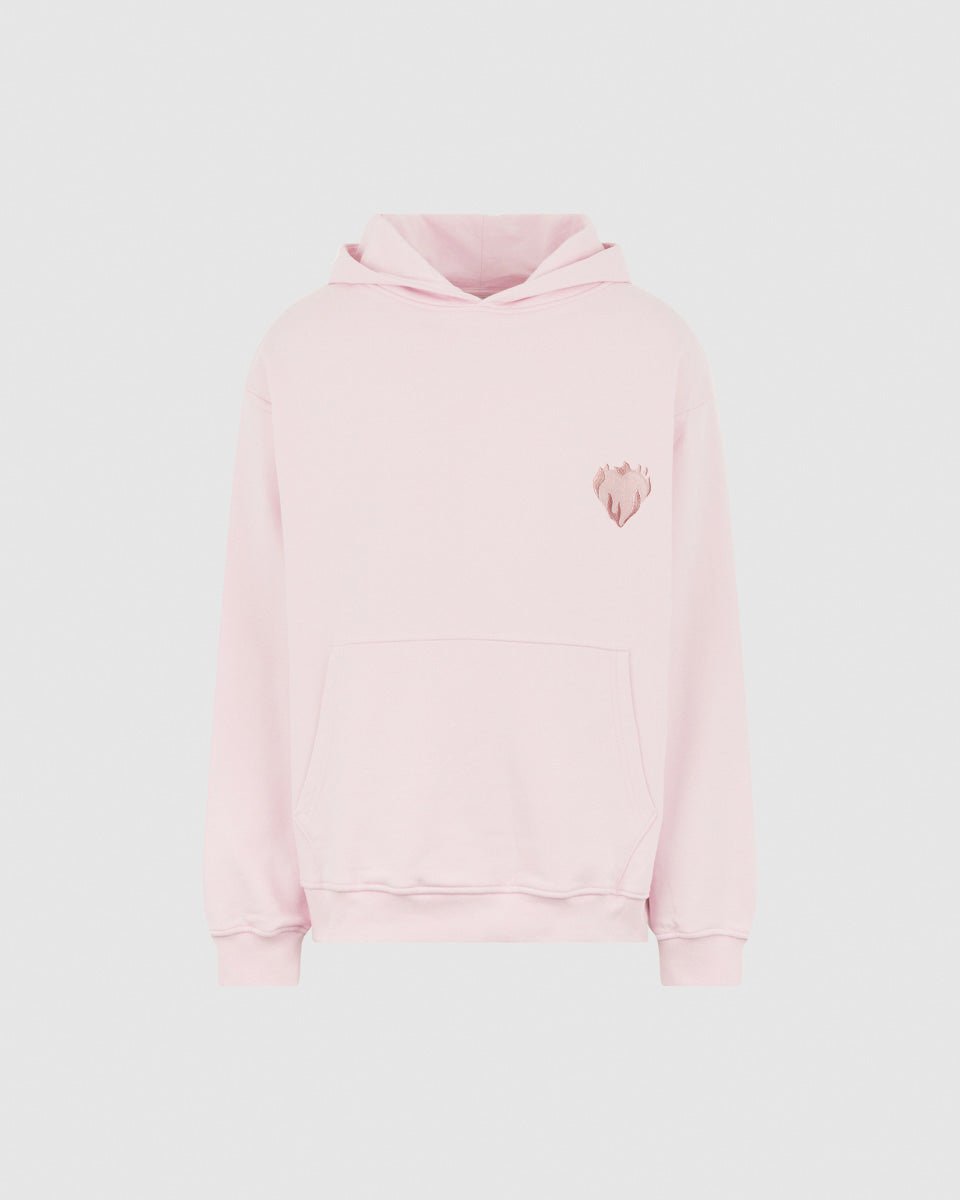 PINK HOODIE WITH EMBROIDERED FLAMING HEART - Vision of Super