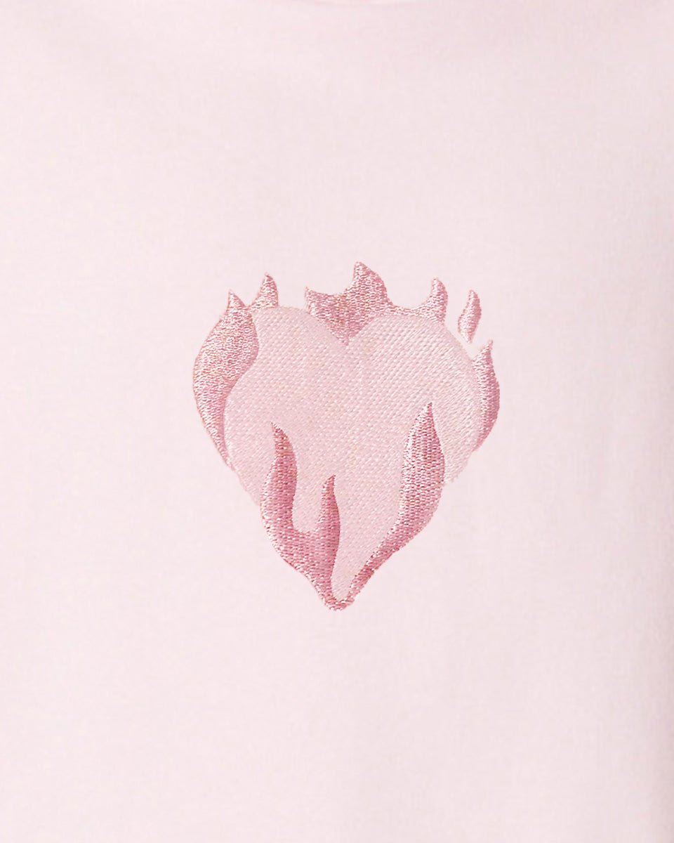 PINK HOODIE WITH EMBROIDERED FLAMING HEART