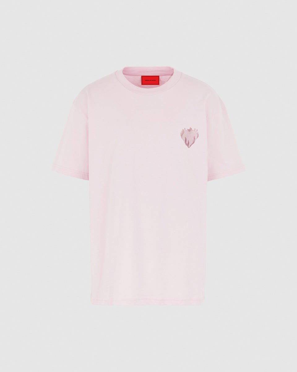 PINK T-SHIRT WITH EMBROIDERED FLAMING HEART
