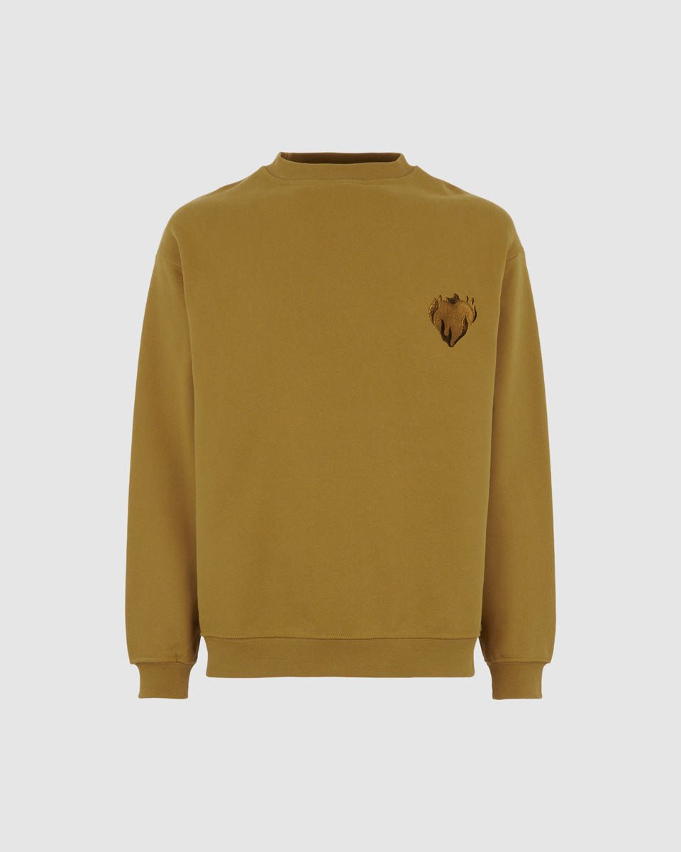 PLANTATION CREWNECK WITH EMBROIDERED FLAMING HEART