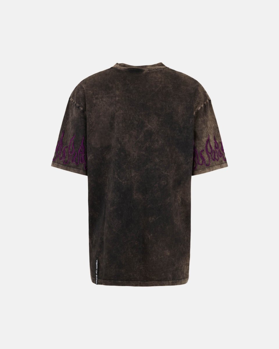 Purple Embroidered Flames Stone-washed T-shirt - Vision of Super