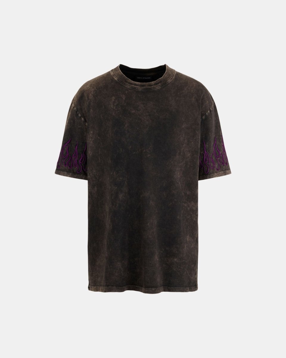 Purple Embroidered Flames Stone-washed T-shirt - Vision of Super