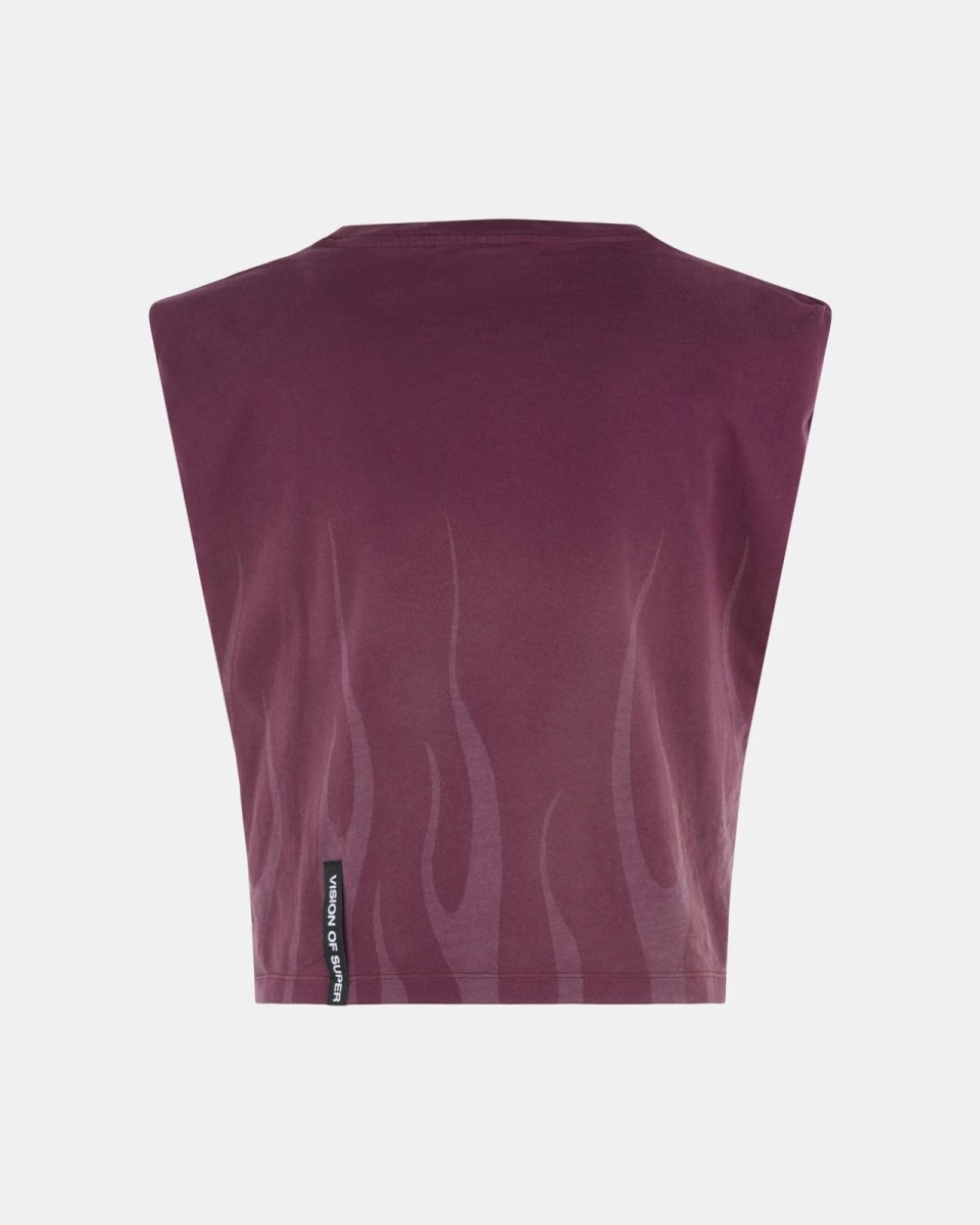 GRAPE WINE WOMAN T-SHIRT WITH PURPLE LASERED FLAMES