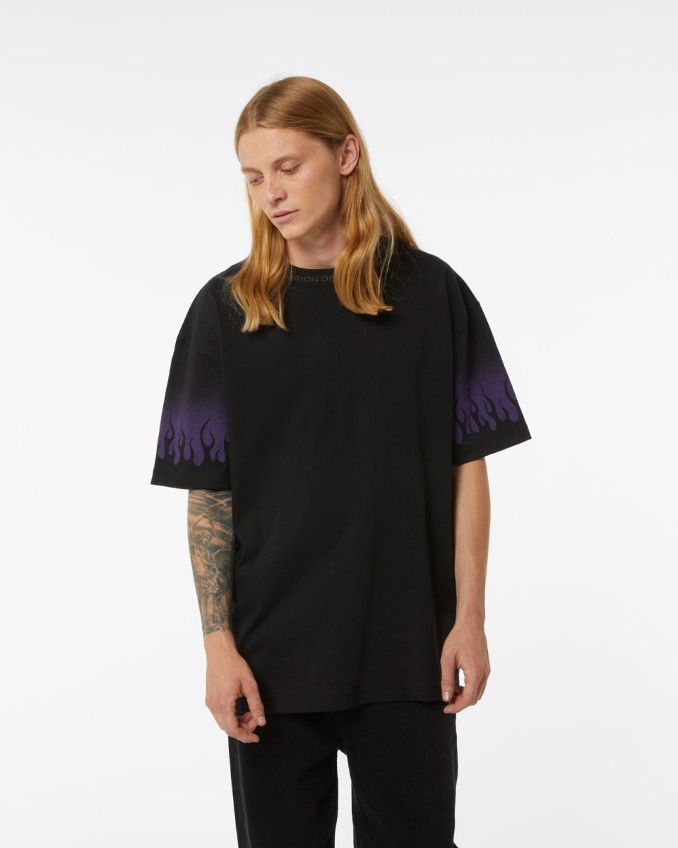 Purple Negative Flames Black T-shirt - Vision of Super