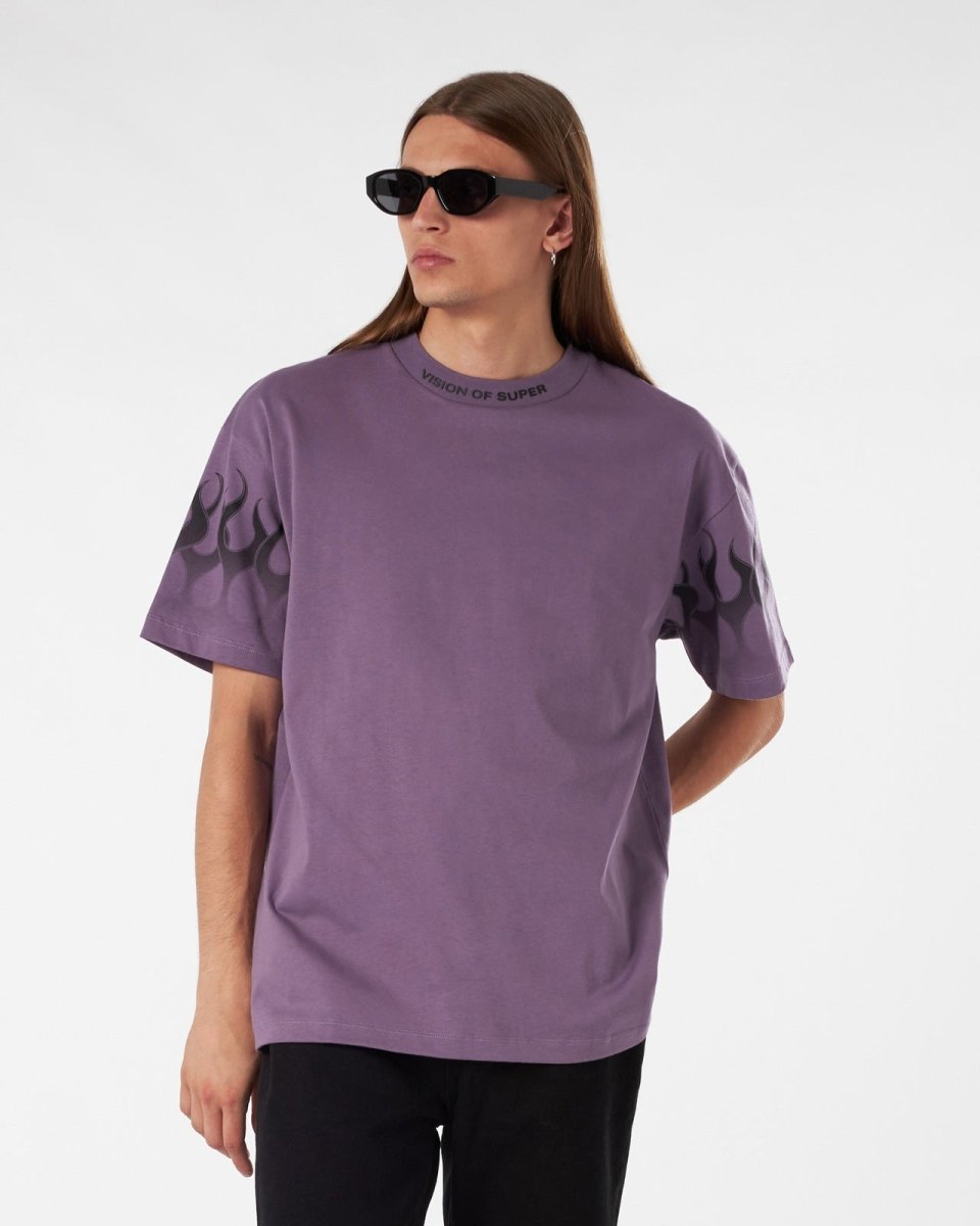 PURPLE T-SHIRT WITH BLACK RACING FLAMES