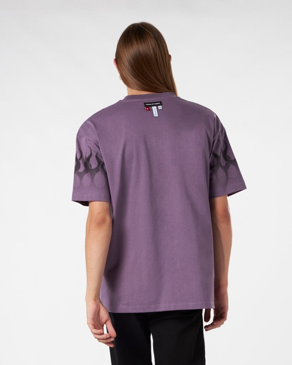 PURPLE T-SHIRT WITH BLACK RACING FLAMES