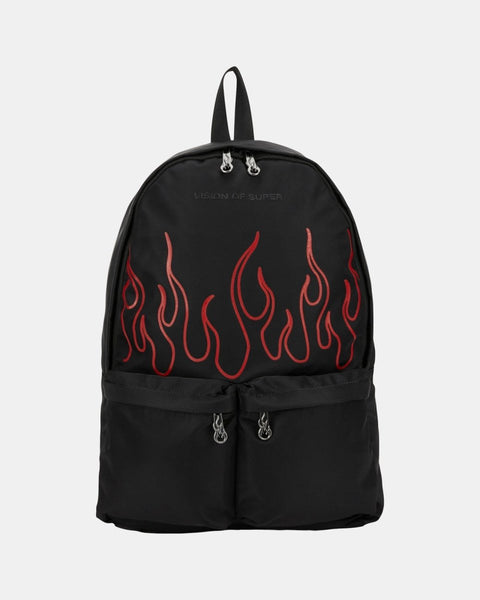 BLACK BACKPACK TRIBAL FLAMES