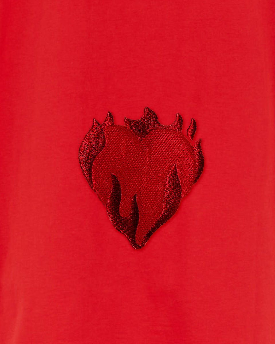 RED CREWNECK WITH EMBROIDERED FLAMING HEART - Vision of Super