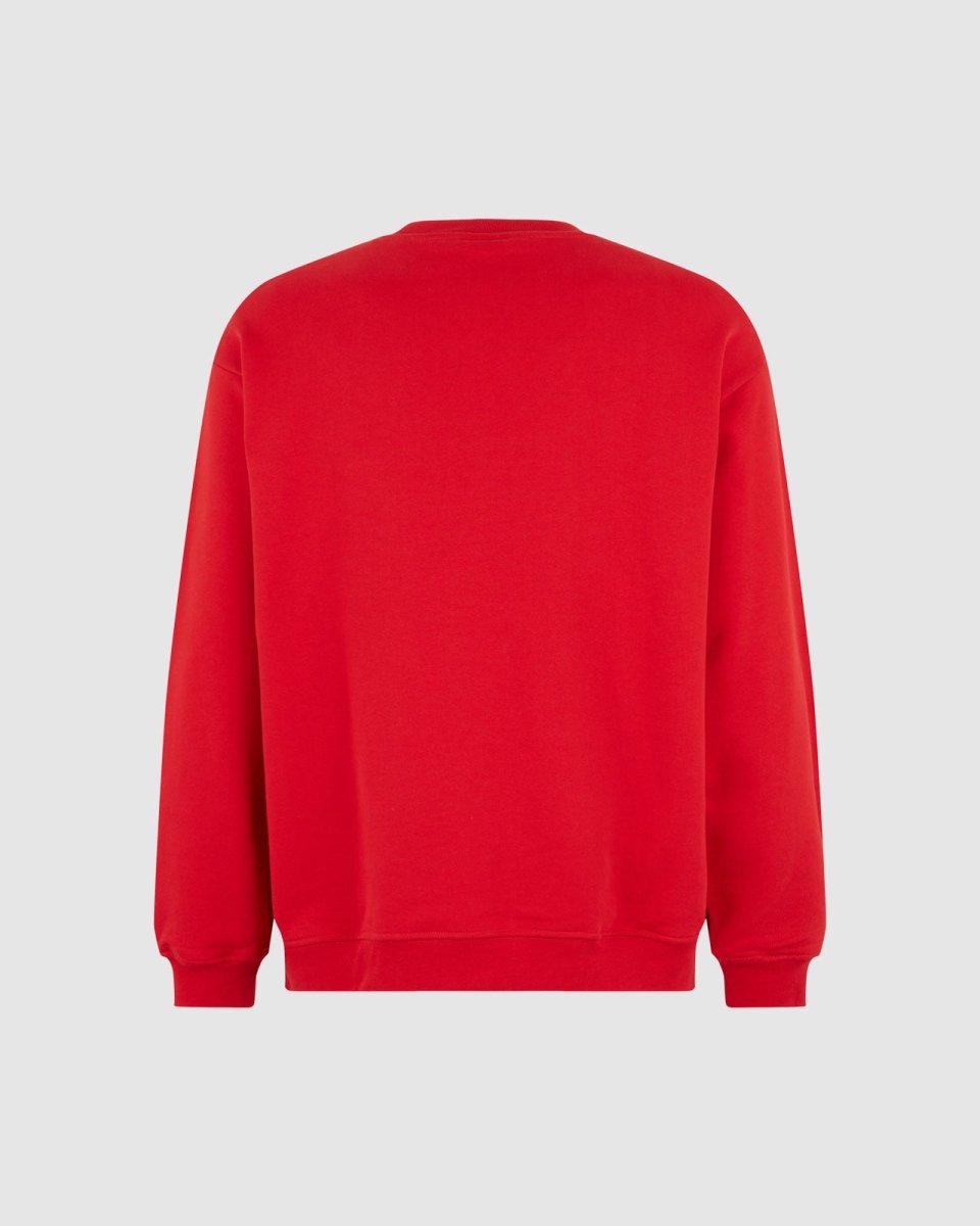 RED CREWNECK WITH EMBROIDERED FLAMING HEART
