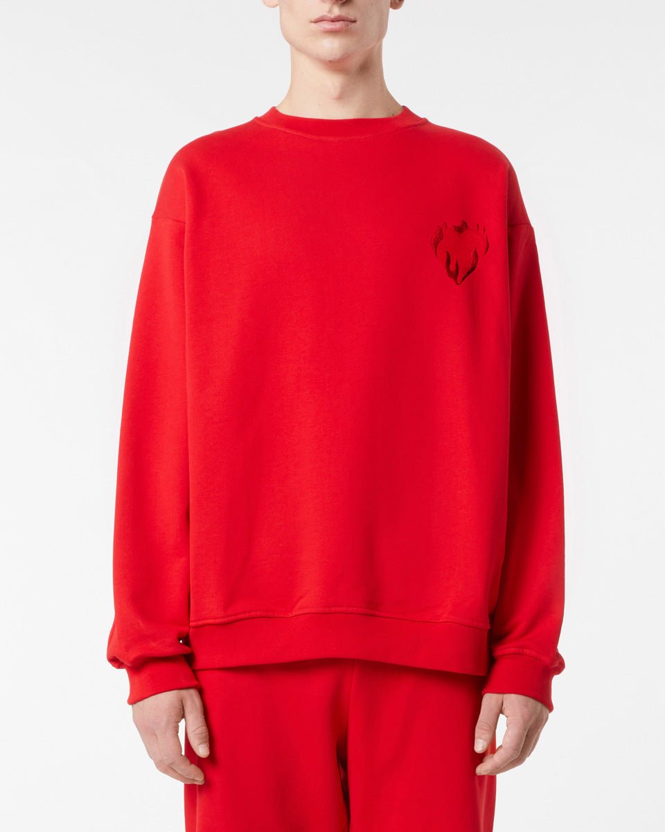 RED CREWNECK WITH EMBROIDERED FLAMING HEART - Vision of Super