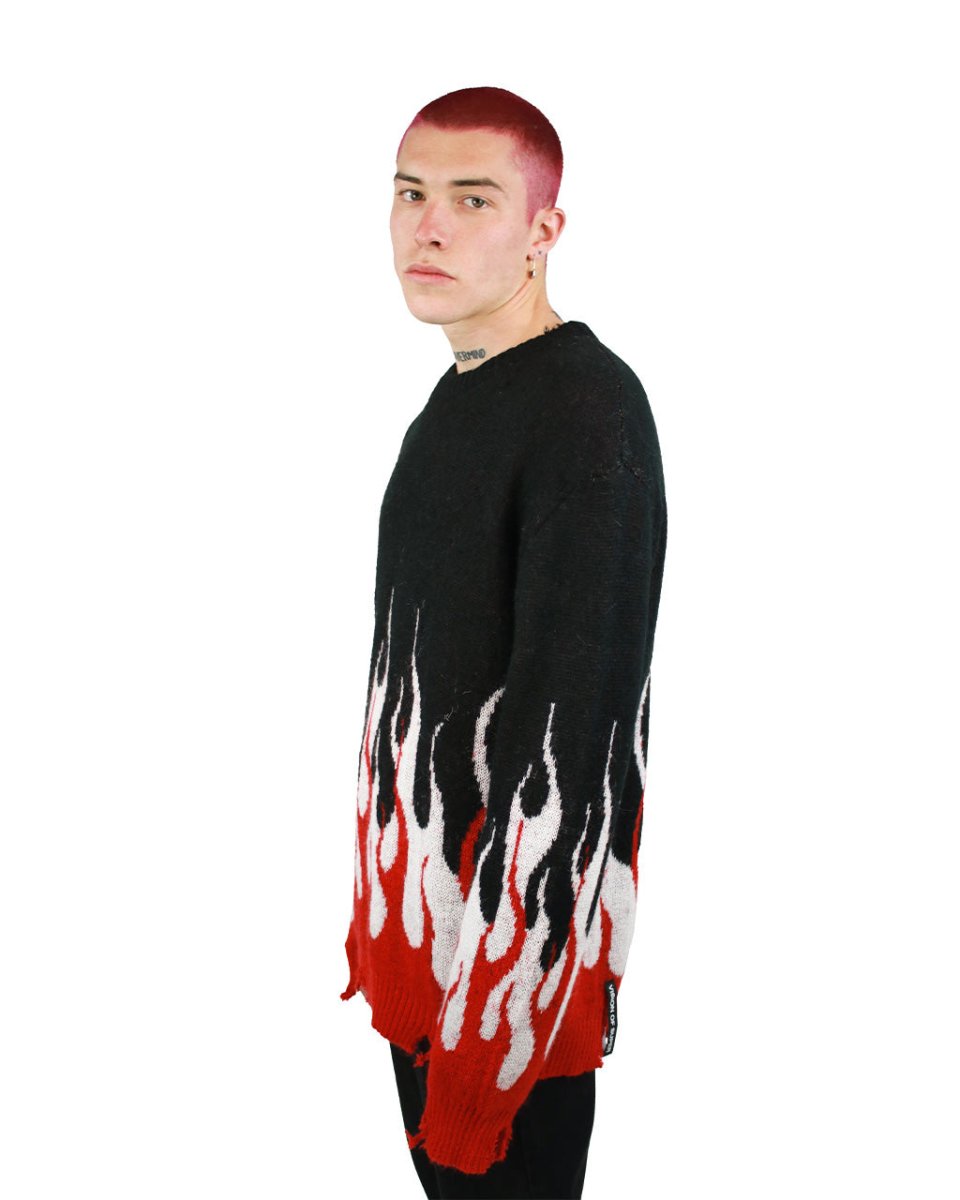 Red Double Flames Black Jumper - Vision of Super