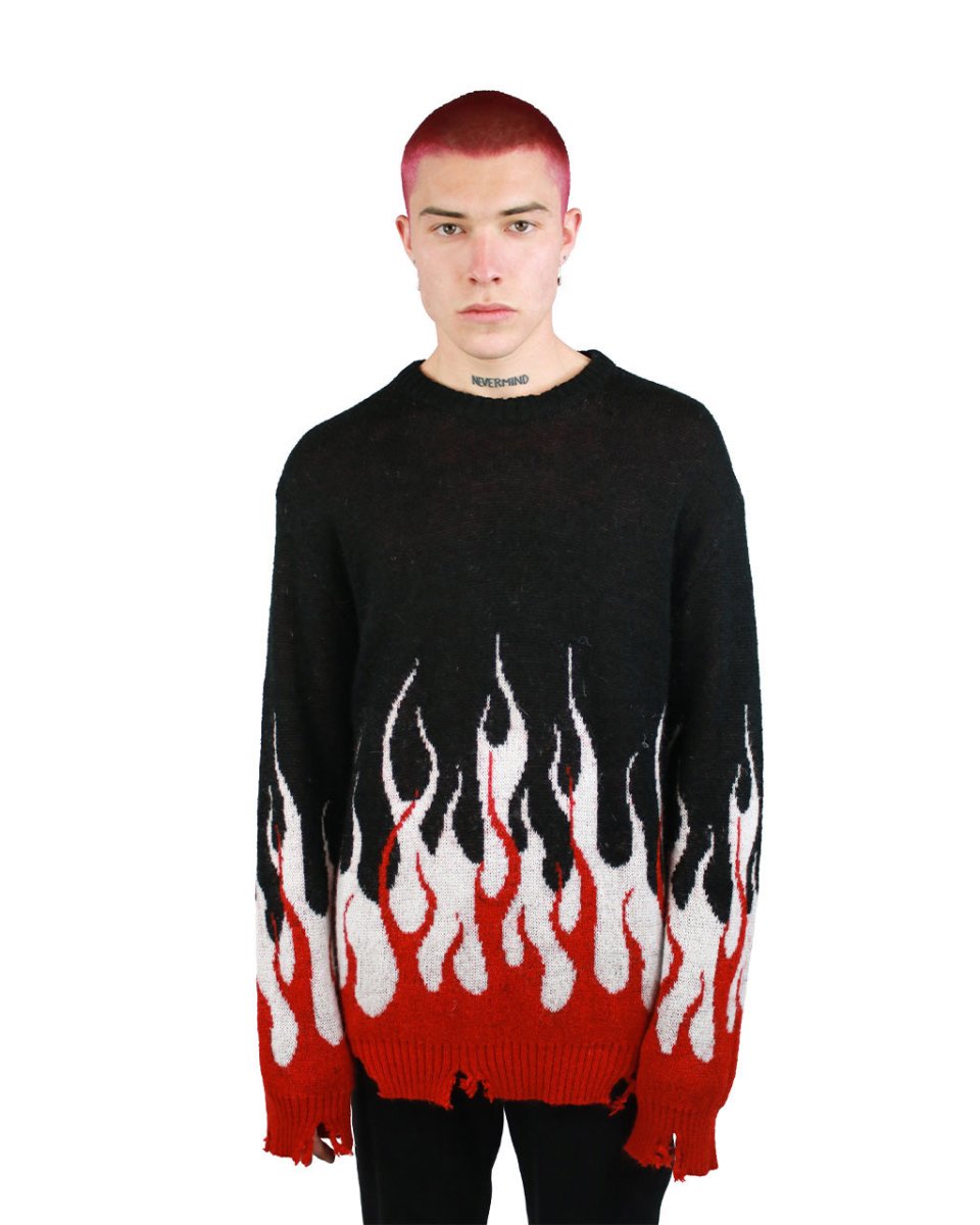 Red Double Flames Black Jumper - Vision of Super