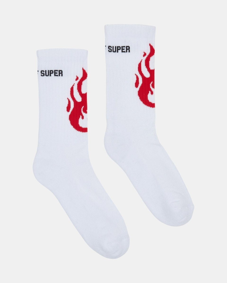 WHITE SOCKS WITH RED FLAMES