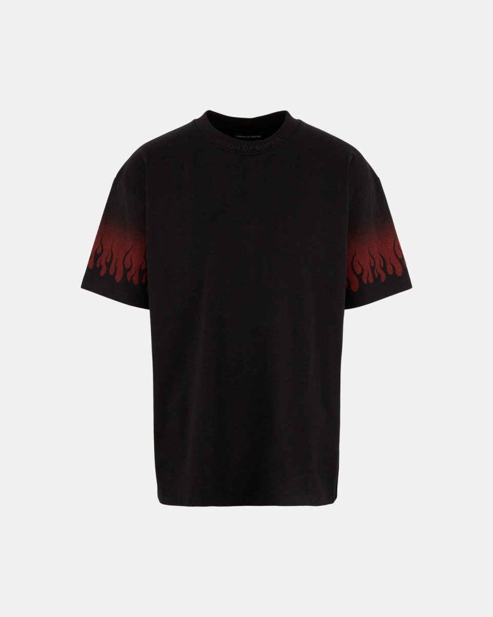 Red Negative Flames Black T-shirt - Vision of Super