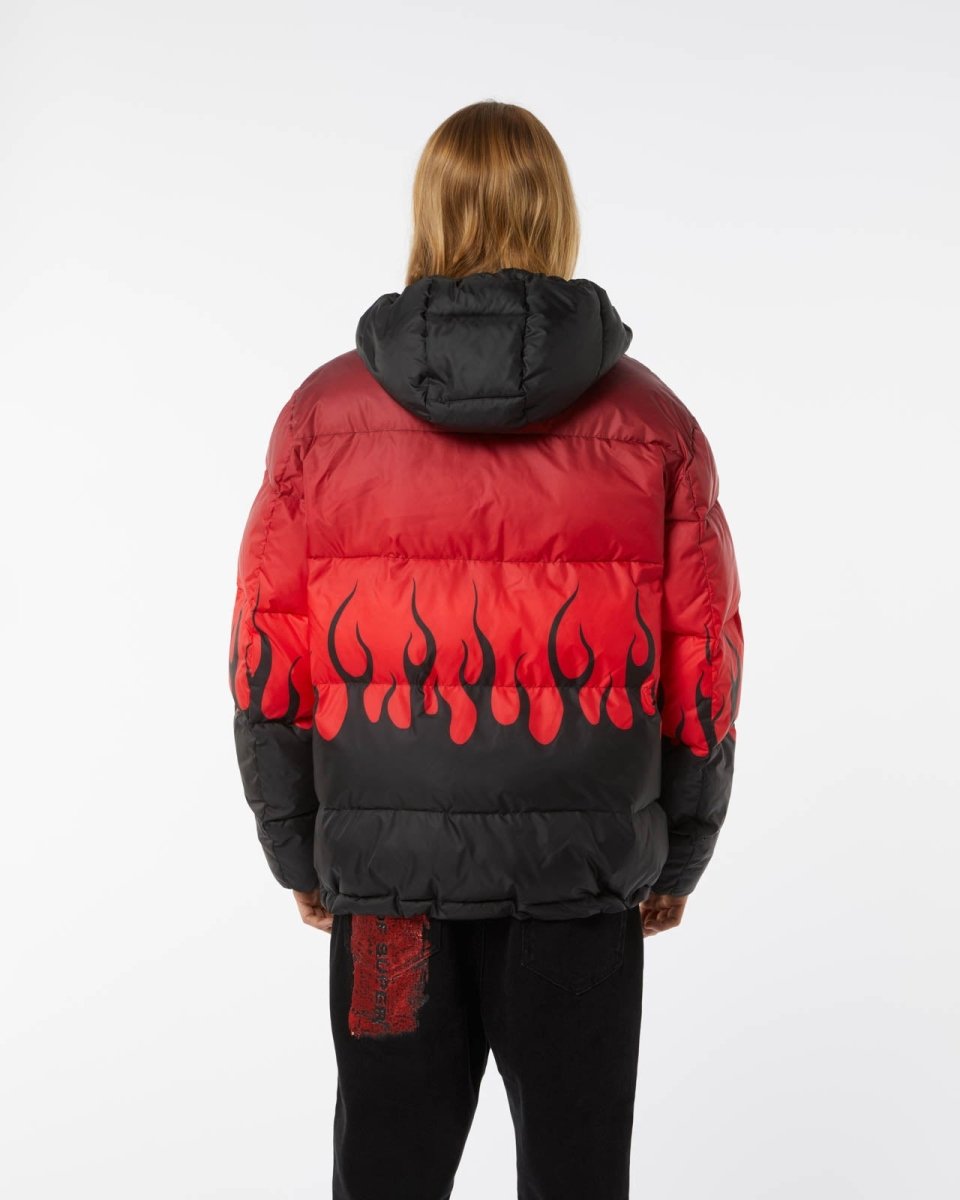 RED NEGATIVE FLAMES PUFFY BLACK JACKET