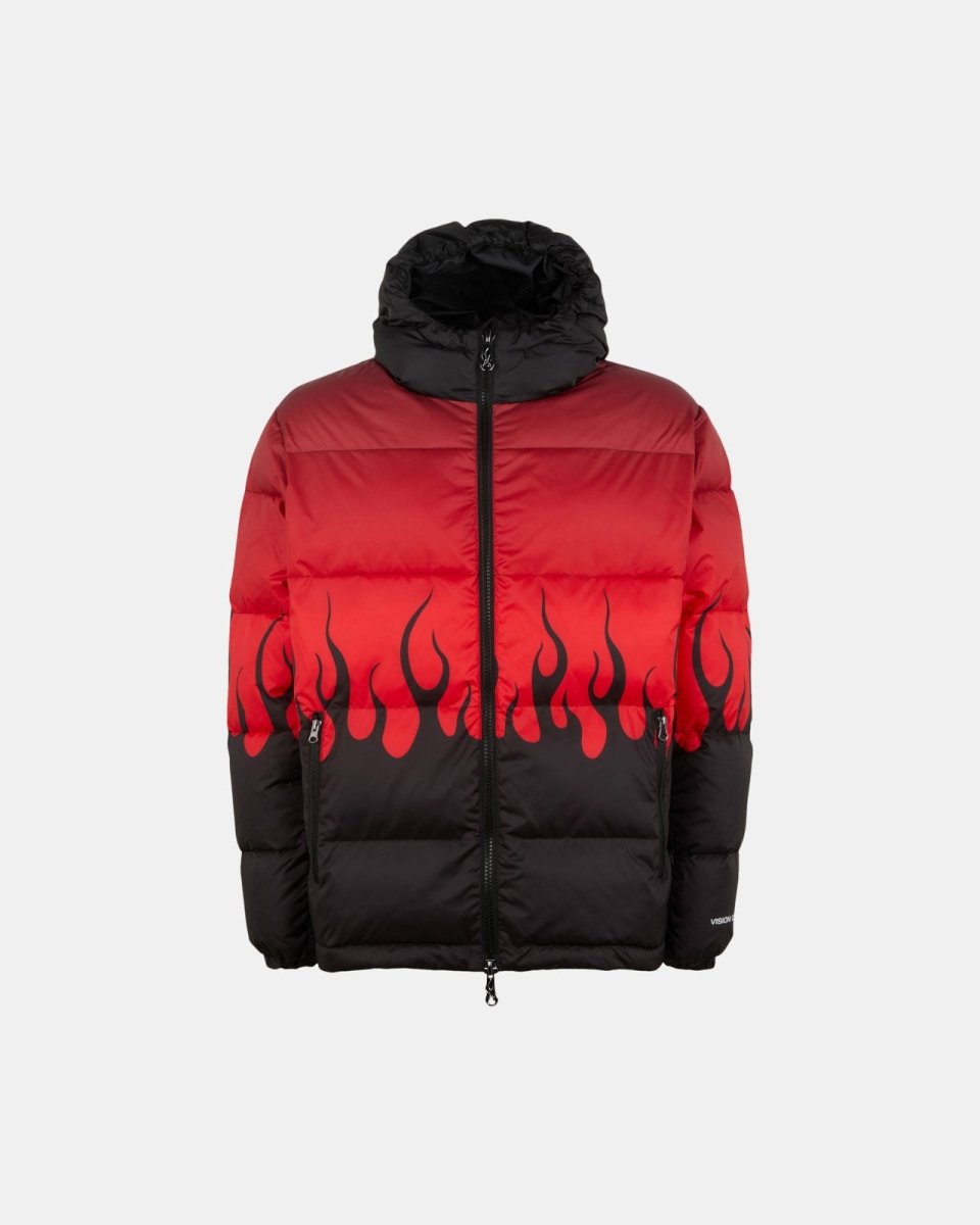 RED NEGATIVE FLAMES PUFFY BLACK JACKET