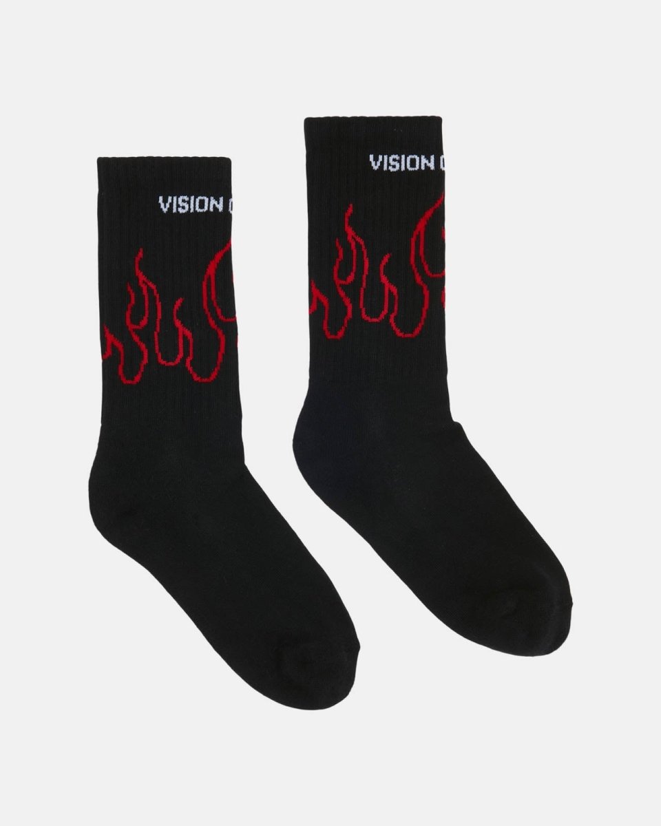 BLACK SOCKS WITH RED OUTLINE FLAMES
