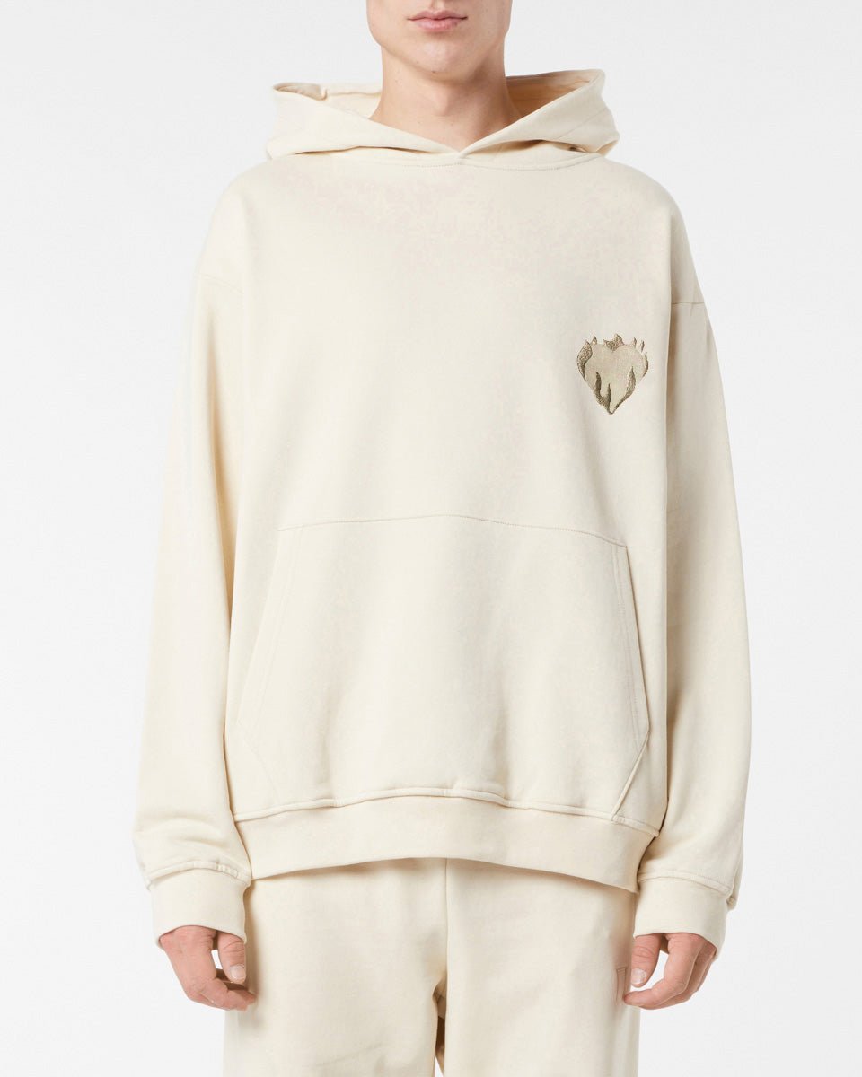 SAND HOODIE WITH EMBROIDERED FLAMING HEART - Vision of Super