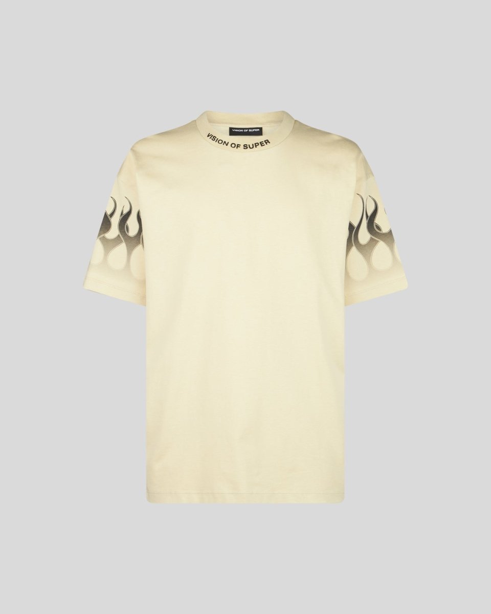 SAND T-SHIRT WITH BLACK RACING FLAMES