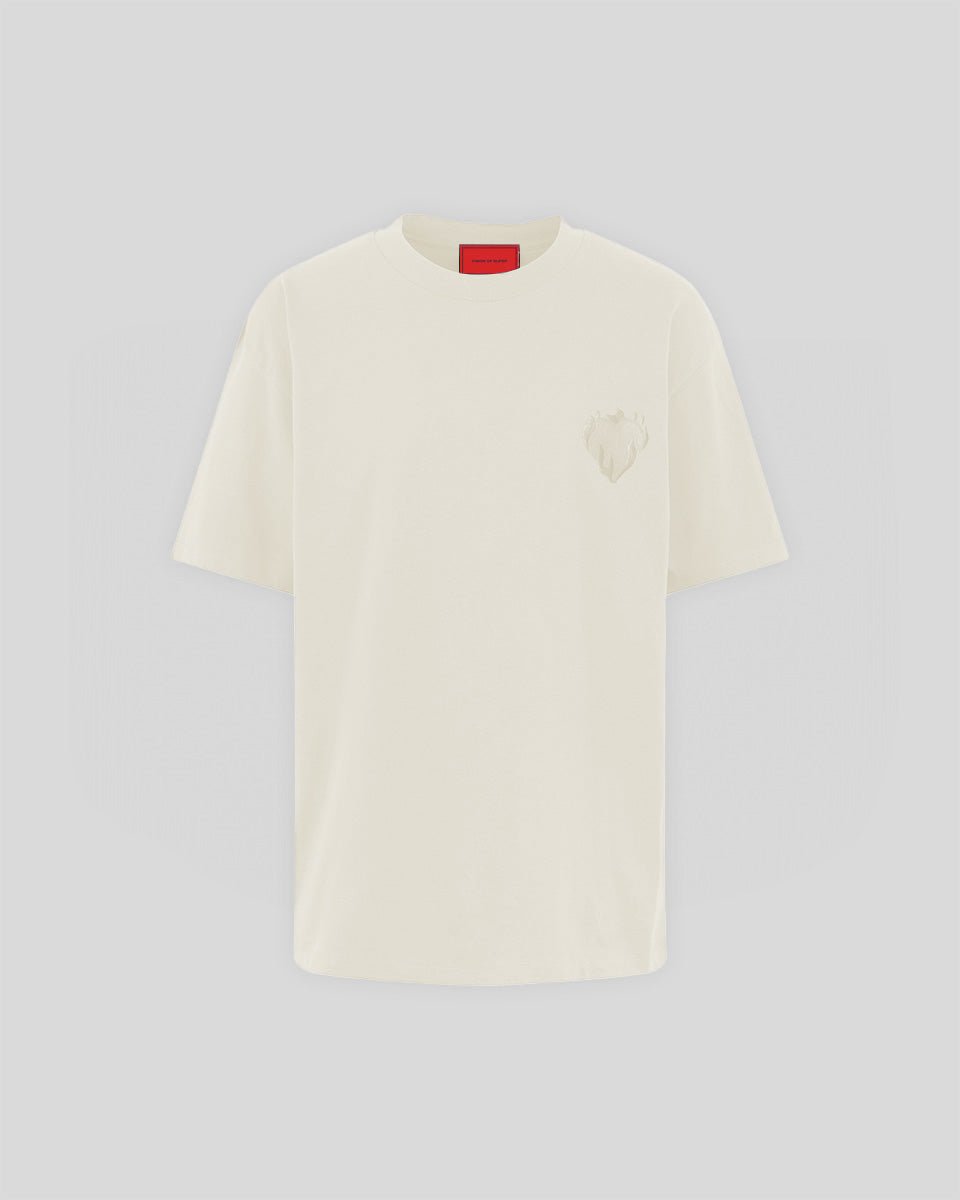SAND T-SHIRT WITH EMBROIDERED FLAMING HEART