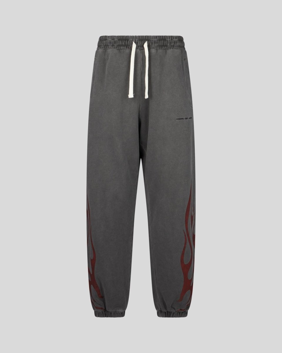 GREY PANTS WITH RED TRIBAL FLAMES