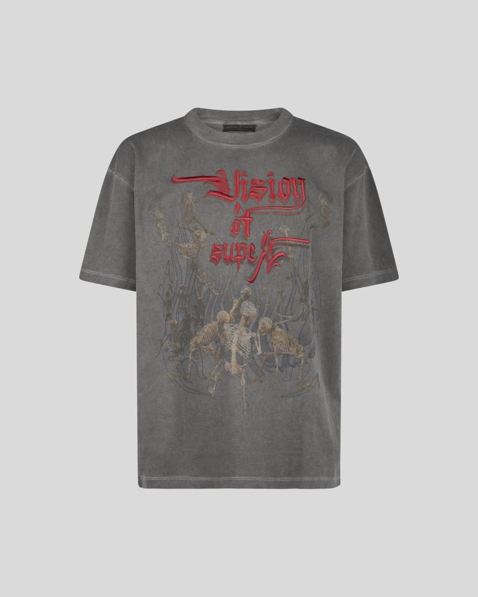 GREY T-SHIRT WITH DANCING SKELETONS GRAPHICS
