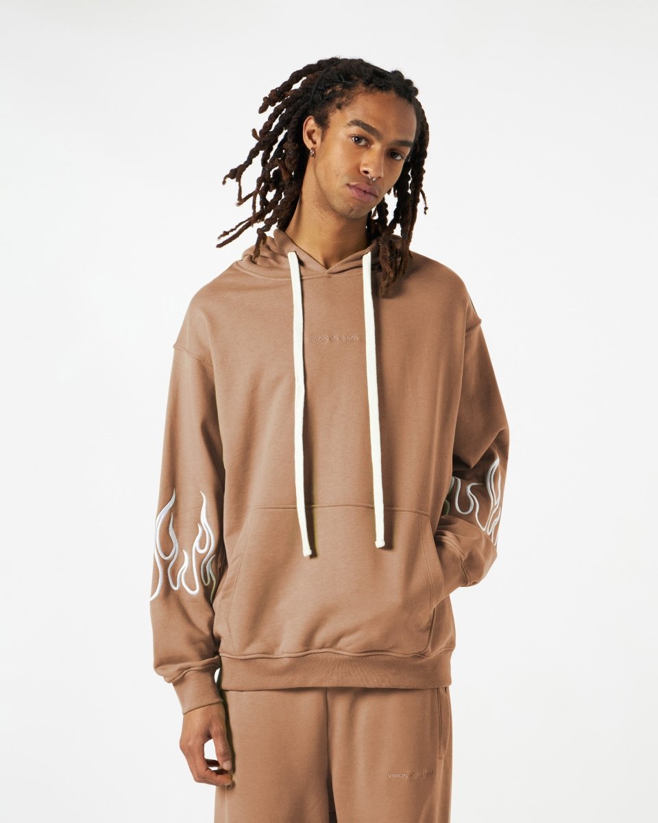 Terracotta Hoodie with Embroidery Flames