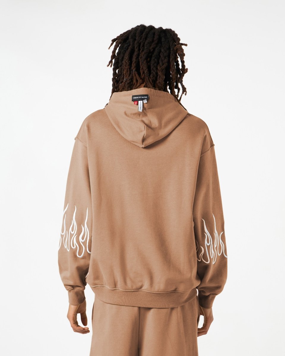Terracotta Hoodie with Embroidery Flames
