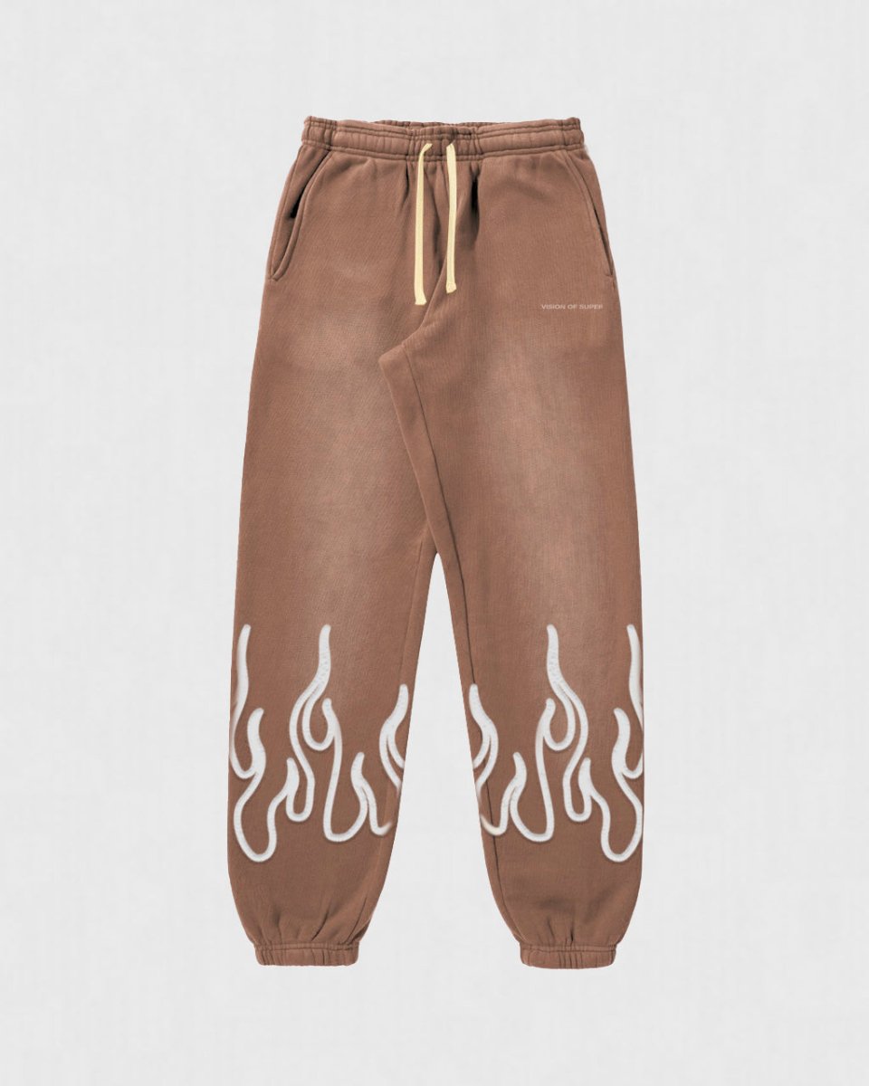 TERRACOTTA PANTS WITH EMBROIDERY FLAME - Vision of Super