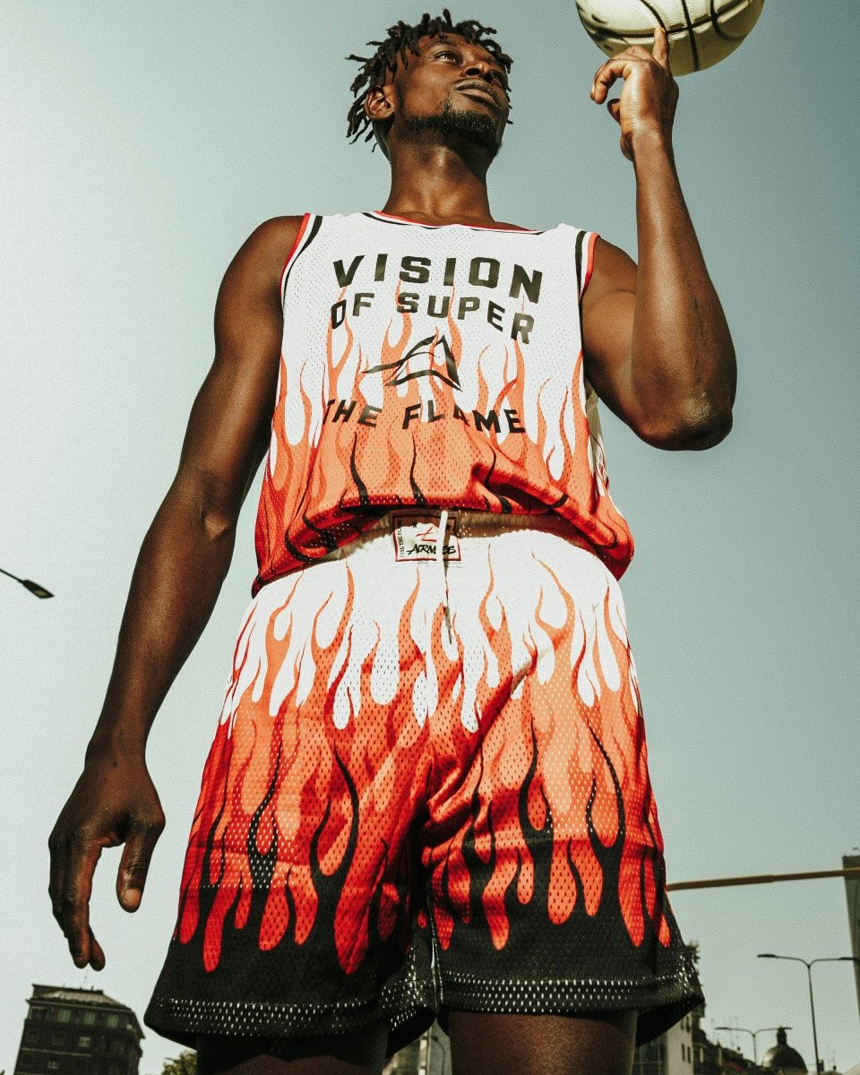 flame-print track pants, Vision Of Super