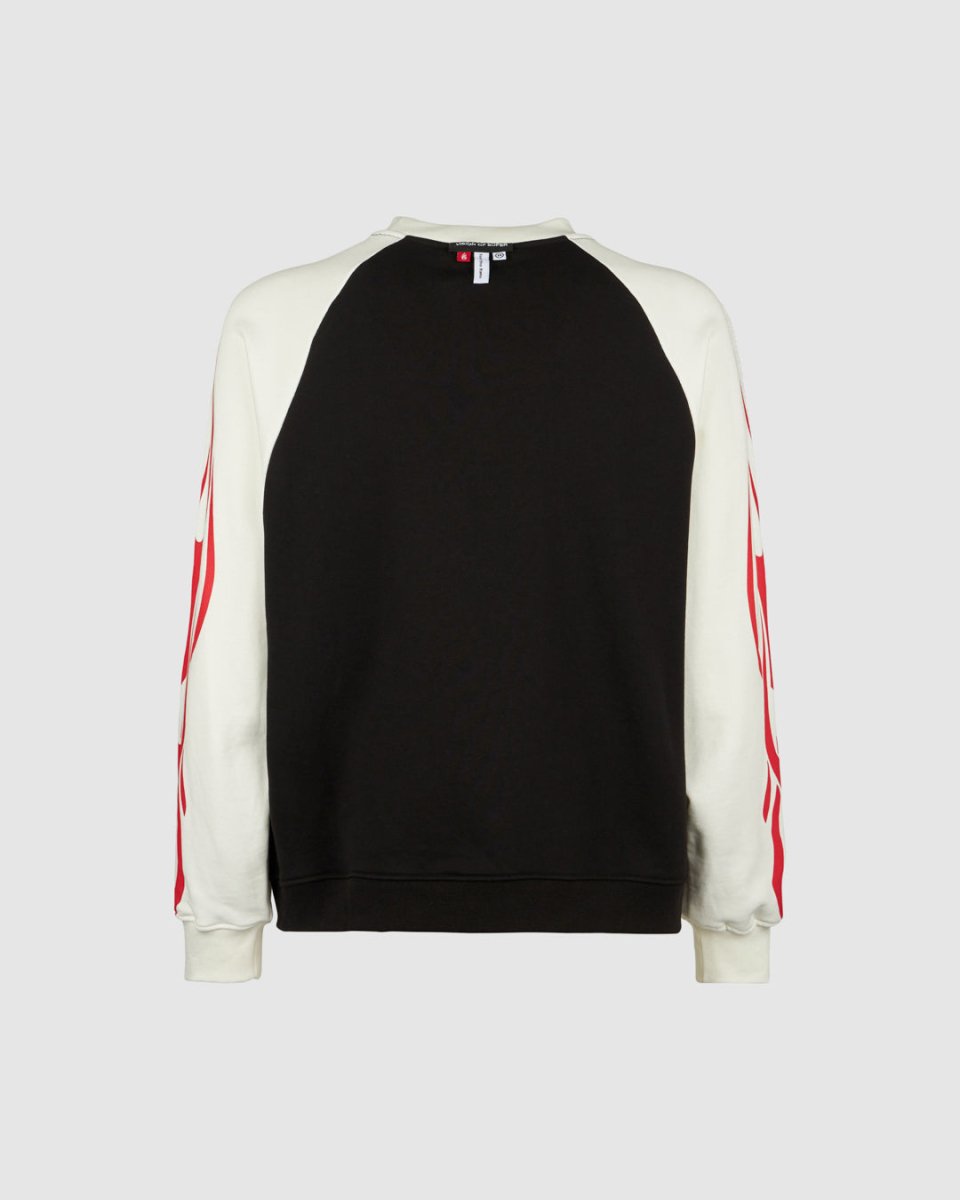 White & Black Crewneck with Red Tribal Flames - Vision of Super