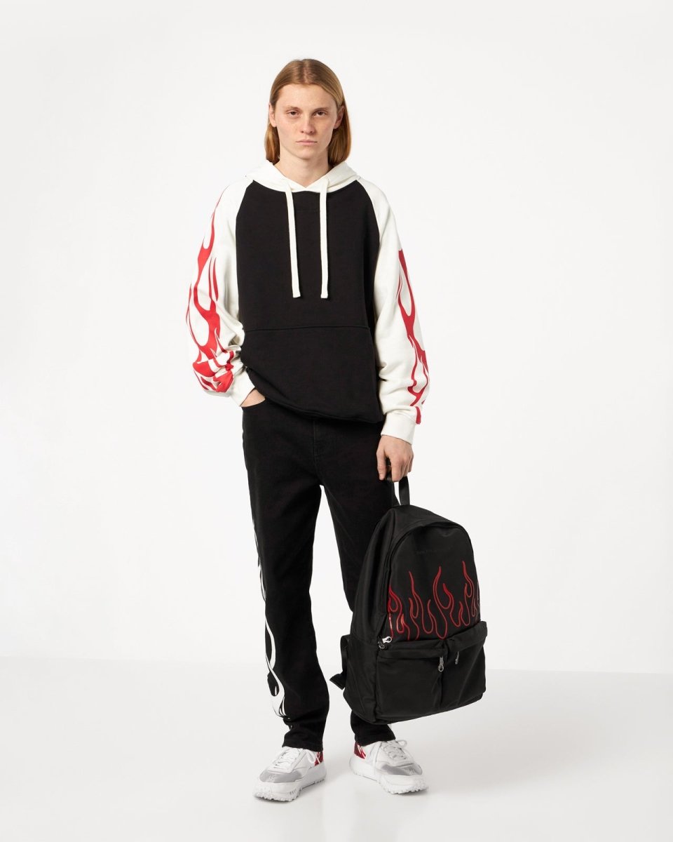 White & Black Hoodie with Red Flames