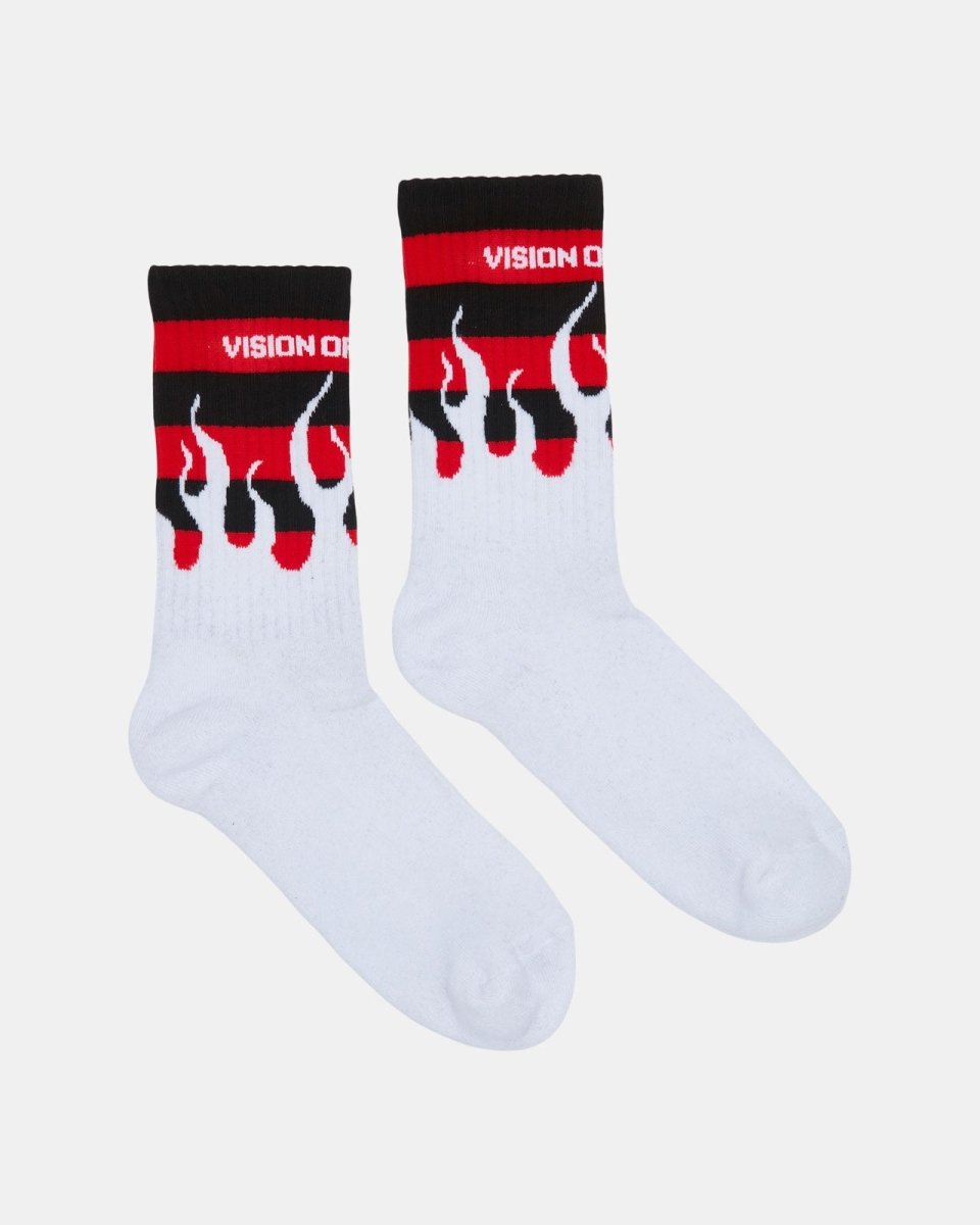 White Flames Red And Black Stripes Socks