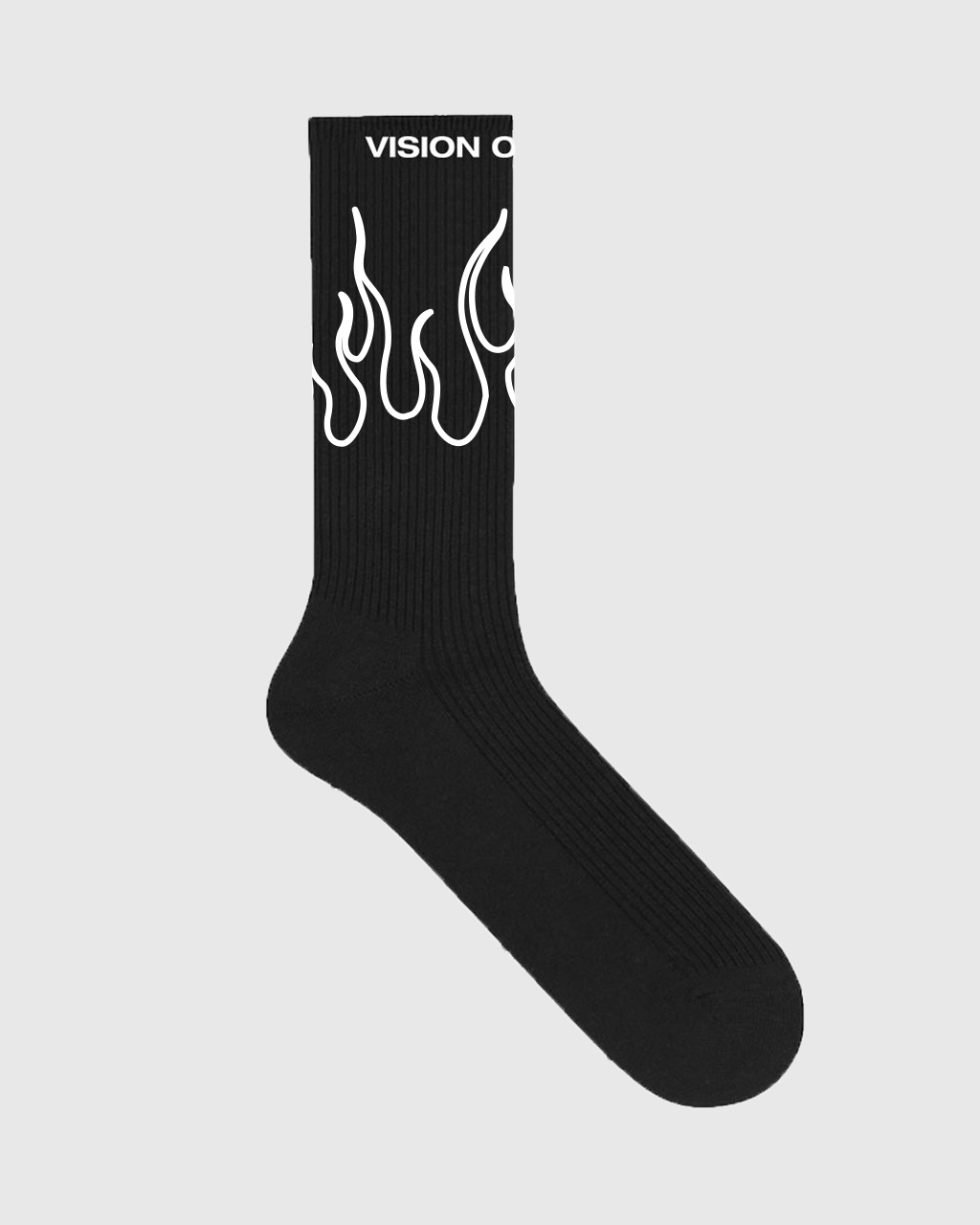 White Outline Flames Black Socks - Vision of Super | VOS