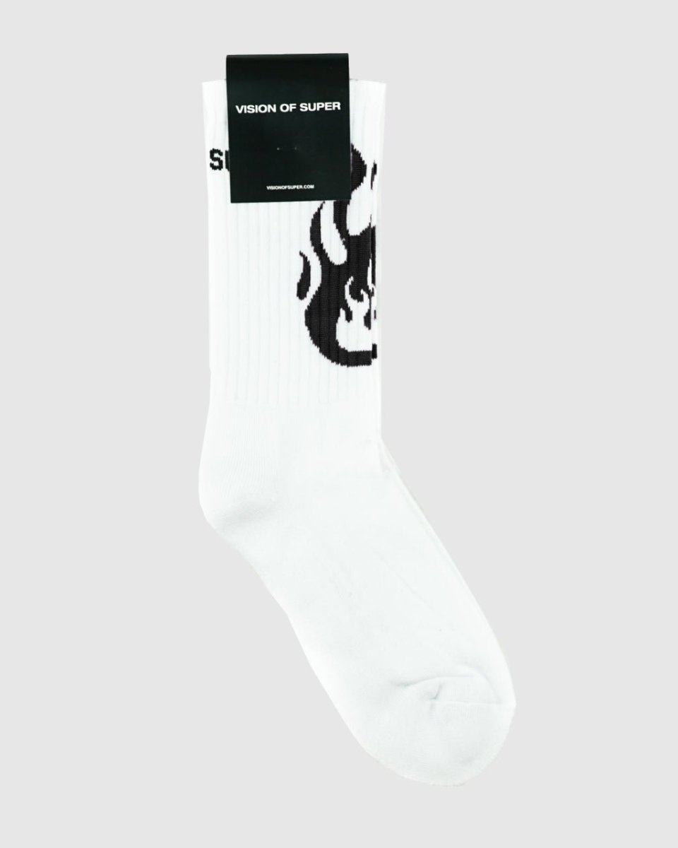 WHITE SOCKS WITH BLACK FIRE LOGO - Vision of Super