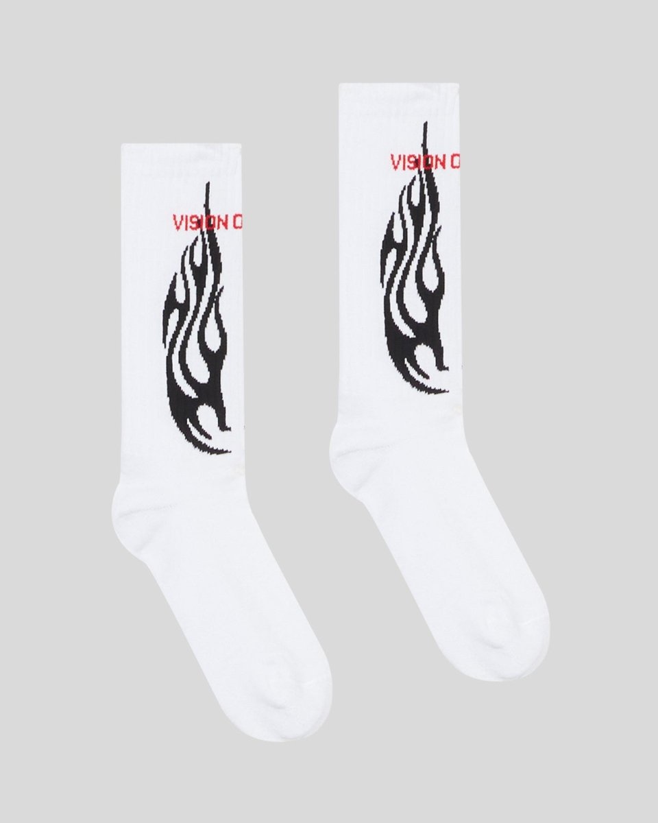 WHITE SOCKS WITH BLACK TRIBAL FLAMES - Vision of Super