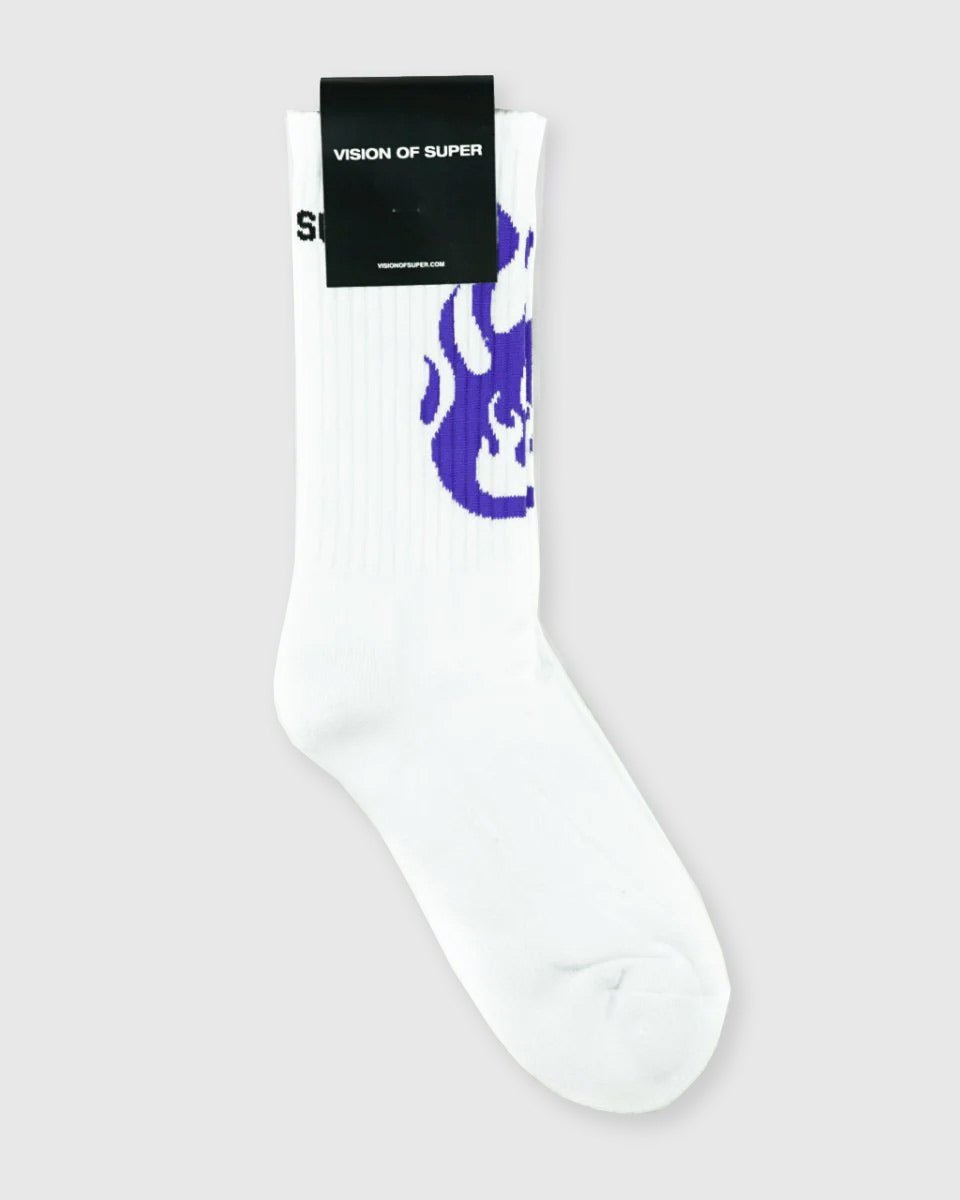 WHITE SOCKS WITH PURPLE FIRE LOGO - Vision of Super