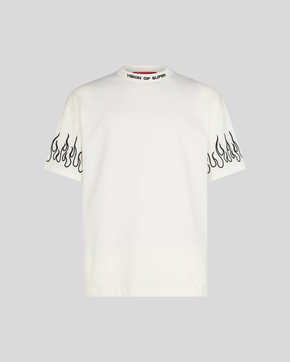 T-SHIRT BIANCA CON FIAMME RICAMATE NERE