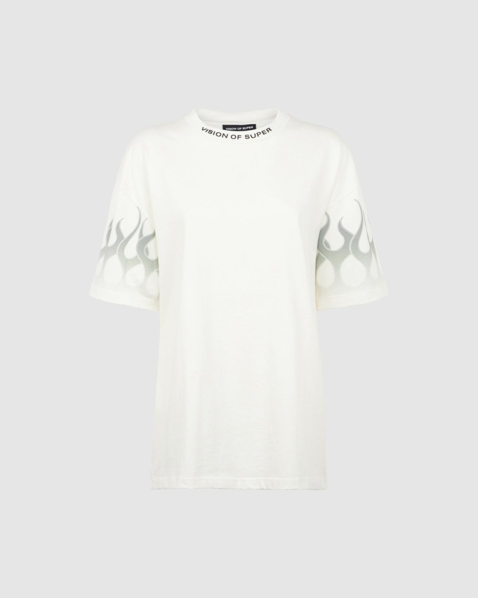 White T-shirt with Grey Flames - Vision of Super