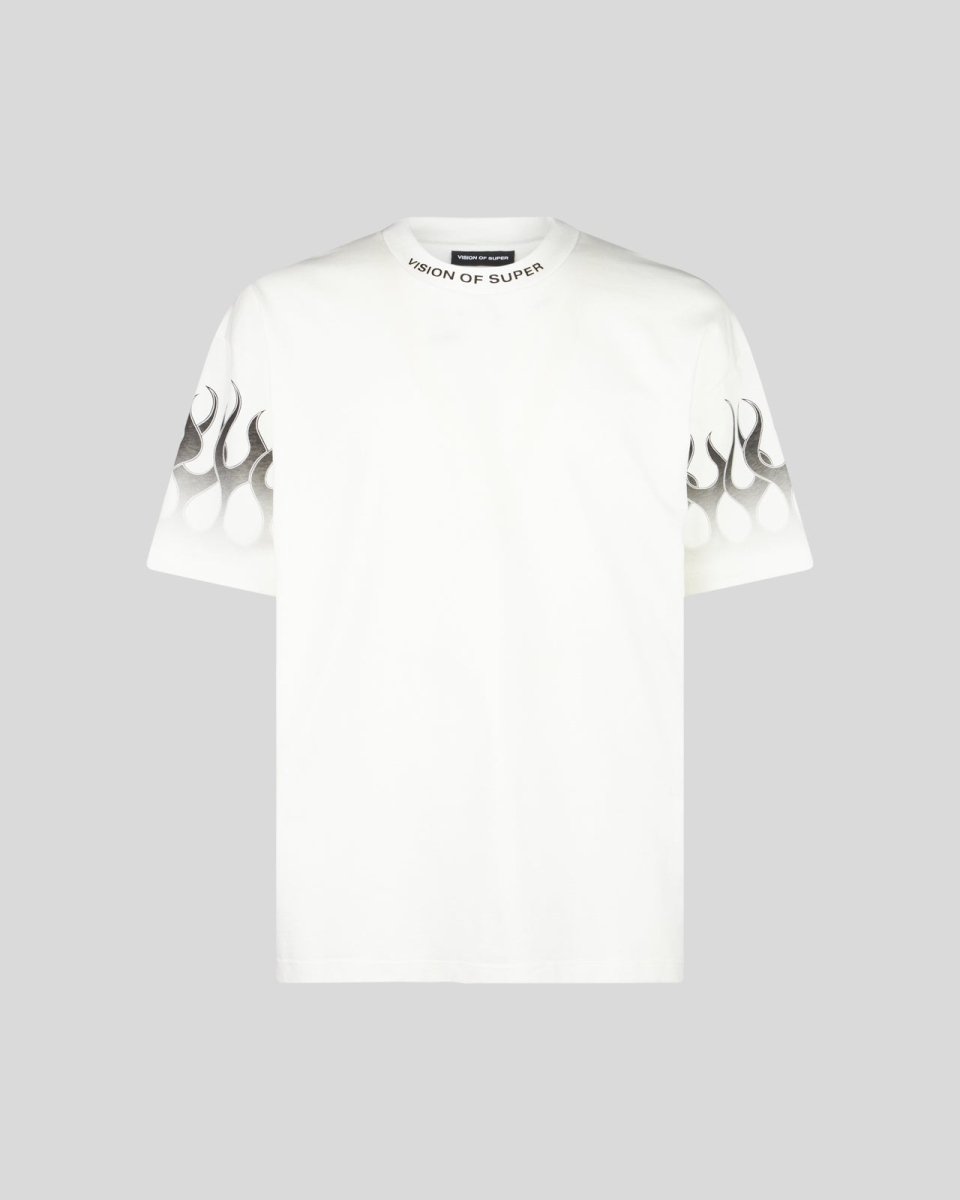 WHITE T-SHIRT WITH GREY GRADIENT FLAMES - Vision of Super