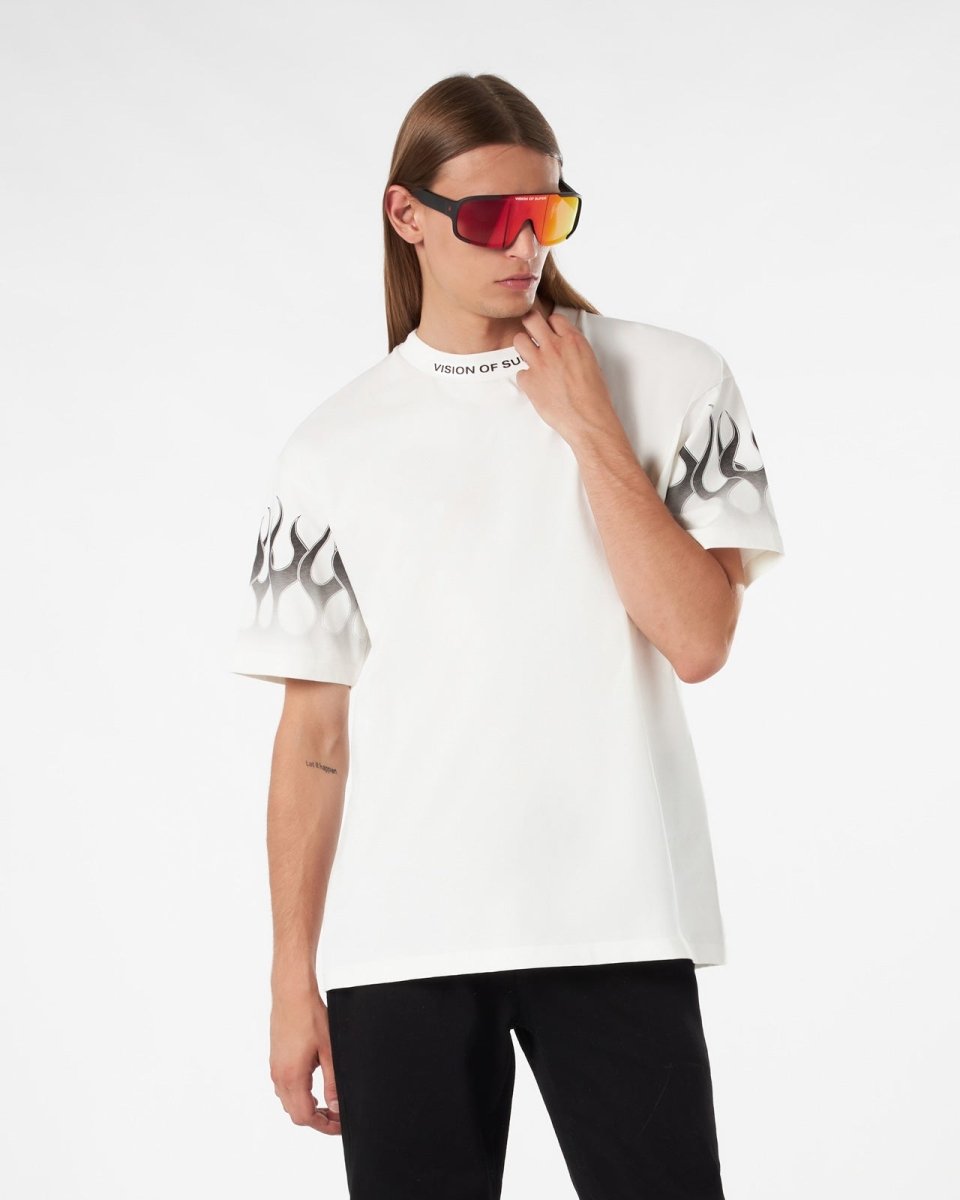 WHITE T-SHIRT WITH GREY GRADIENT FLAMES - Vision of Super